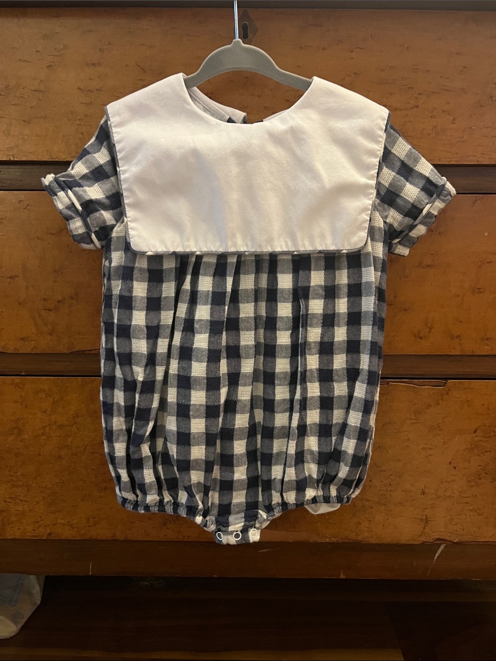 Cecil and Lou Navy Gingham Bubble with White Sailor Collar